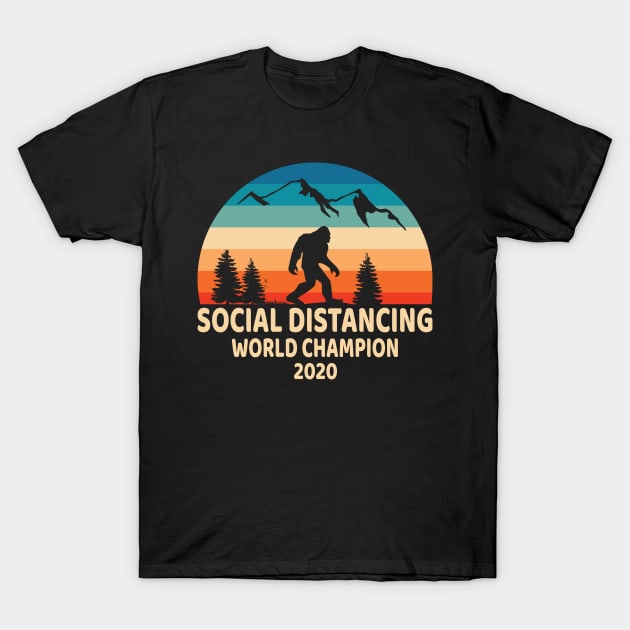 Bigfoot Social Distancing World Champion 2020, Funny Design Retro Bigfoot Hide & Seek Quarantine Buddies T-Shirt by Printofi.com